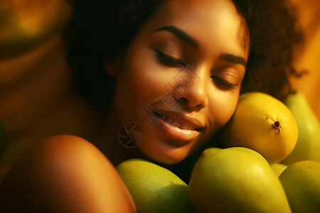 躺在水果里的女孩背景图片