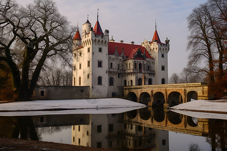 冰冻的古堡建筑背景图片