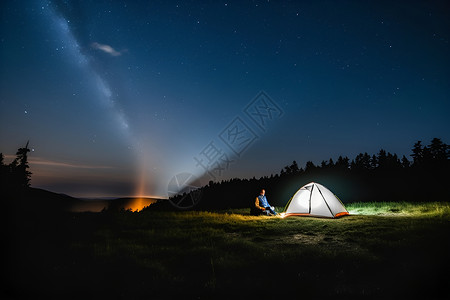 星光下的露营背景图片