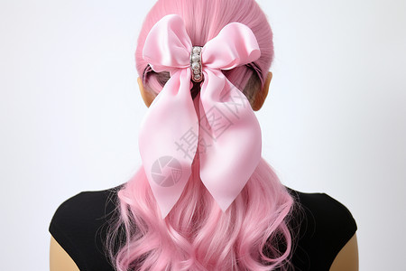 马尾上的粉色发夹背景图片