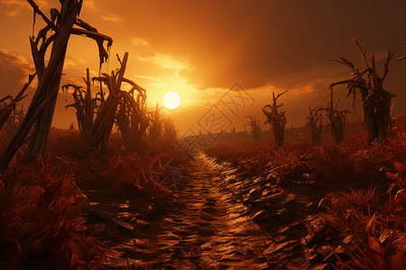 夕阳下的玉米地背景图片