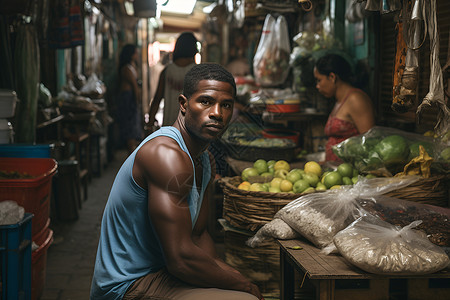 农贸市场的摊贩背景图片