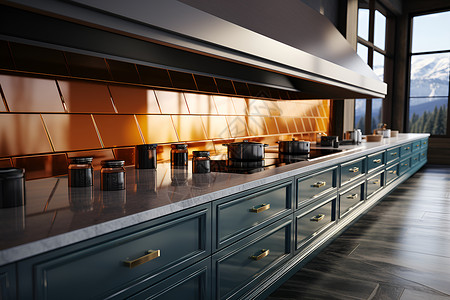 现代豪华家居的厨房装修背景图片