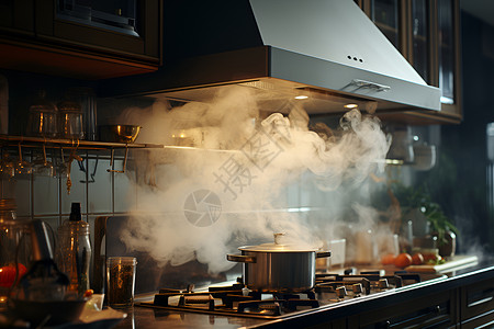 后厨厨房高效静音排气的厨房油烟机背景