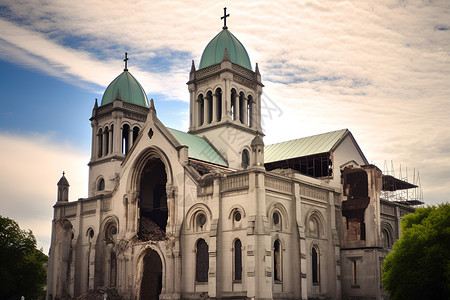废弃的欧式教堂建筑废墟背景图片