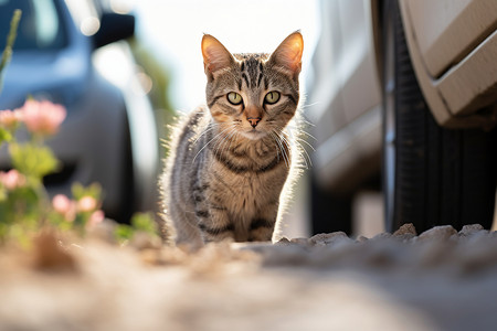 路边行走的猫咪背景