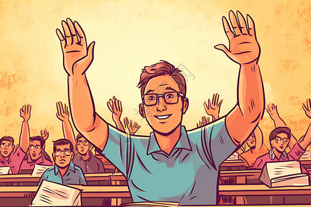 学生回答问题举手回答问题的学生插画