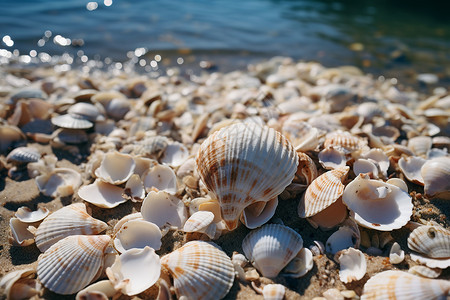 海滩上漂亮的贝壳背景图片