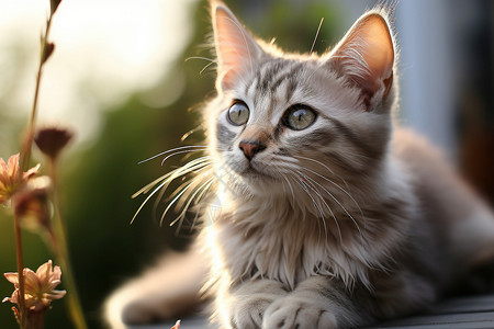 抬头望天的猫咪背景图片