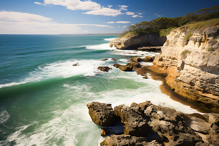 海边岩石与海浪背景图片