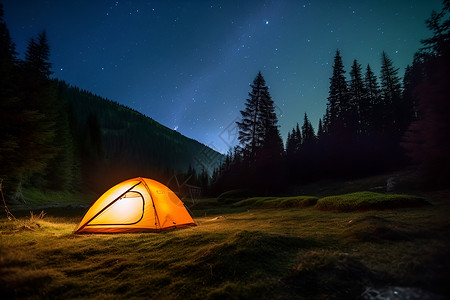 帐篷星空山林间的露营背景