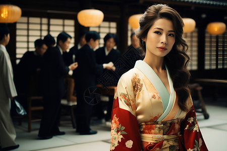 日本女人穿着和服背景图片