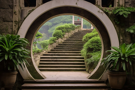 浪漫的石阶园林背景图片