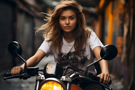 骑着摩托车的女人背景图片