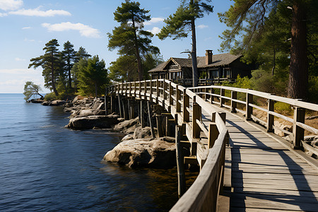 岛上的木质桥高清图片