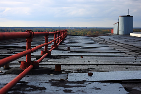 沥青屋顶屋顶上的红色管道背景