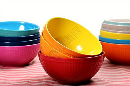 塑料碗五颜六色的饭碗背景