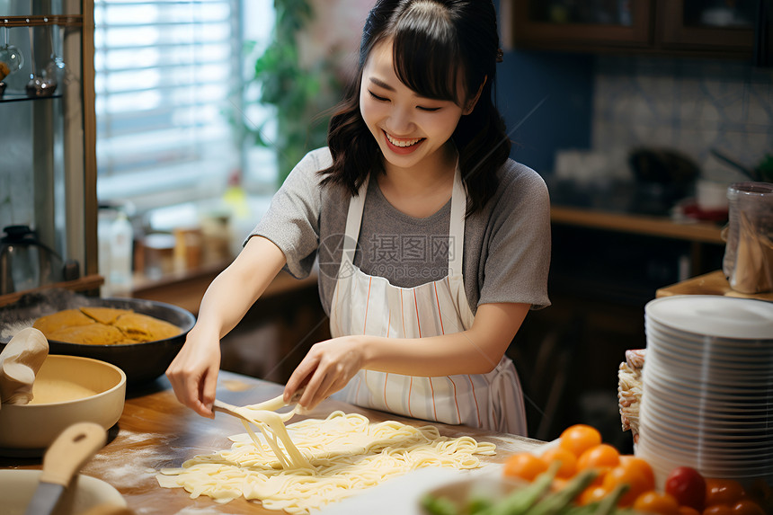 正在烹饪食物的女孩图片