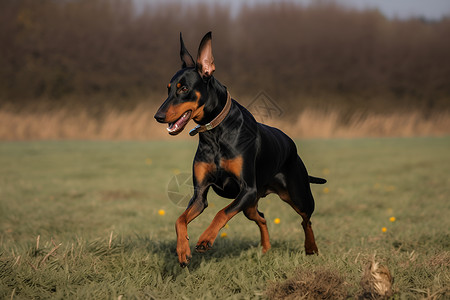 黑色奔跑素材黑色的杜宾犬背景