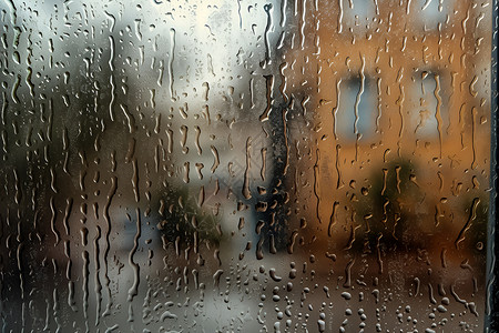 花窗玻璃窗玻璃上的雨滴背景