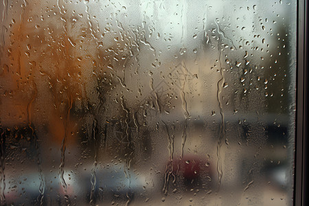雨雾雨水冲刷的窗户背景