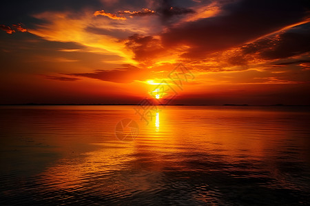 日落的湖面背景图片
