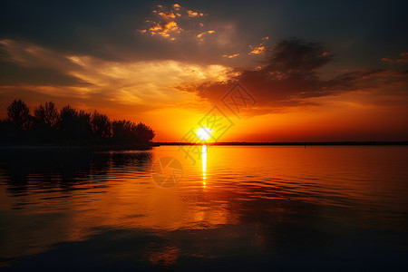 湖边日落背景图片