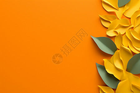 柠檬黄背景彩纸上拼贴的花朵背景