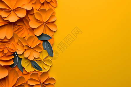 柠檬黄背景橙色花朵在墙上背景
