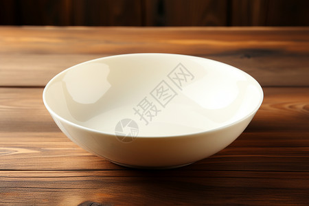 白餐具一个空白的白碗放在木桌旁边背景