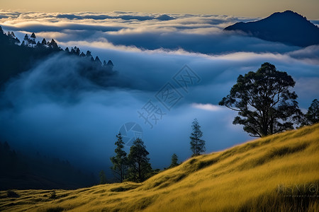 迷雾蒙蒙的山峰背景图片