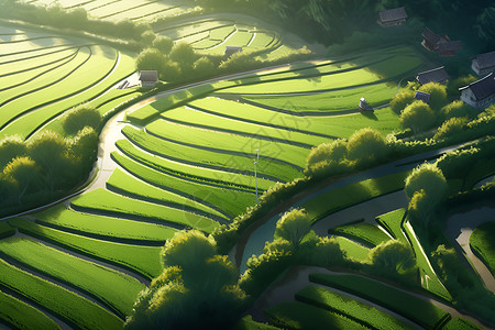 一望无际的水稻田野背景图片