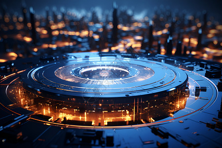 城市圆形建筑高科技电池璀璨细节的现代艺术设计图片