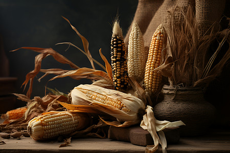 玉米皮干燥玉米的展示背景