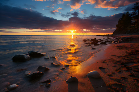 海边的日落背景图片