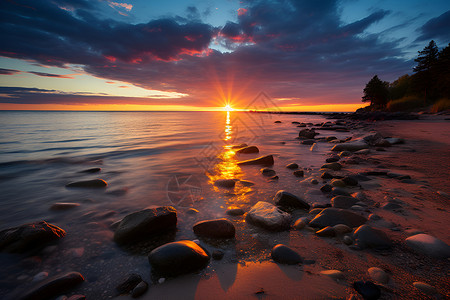 日落时的海滩背景图片