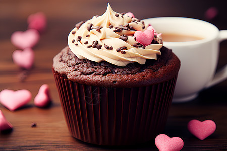 甜品与咖啡巧克力杯子蛋糕高清图片