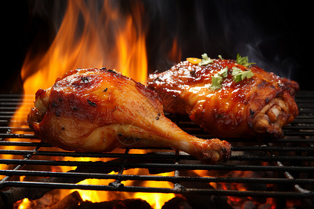 烤制中的火焰鸡腿背景图片