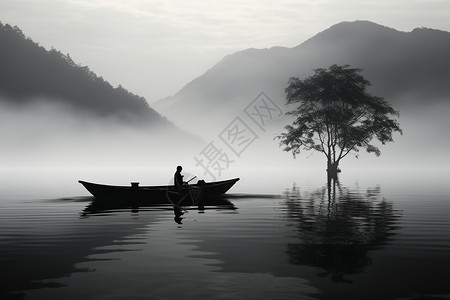 湖畔的孤舟背景图片