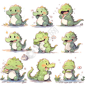可爱的小鳄鱼各种动作和表情背景图片