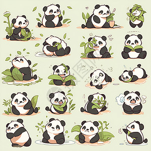 可爱熊猫的各种表情背景图片