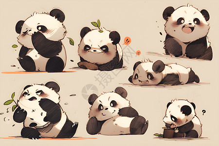 调皮表情包竹林中的调皮熊猫插画
