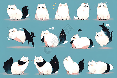 表白猫咪表情包蓝色背景下的猫咪插画