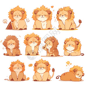 可爱狮子的多种动作和表情包背景图片