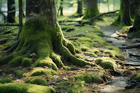 森林中的苔藓小径背景图片