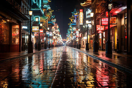 夜色缭绕的街道背景图片