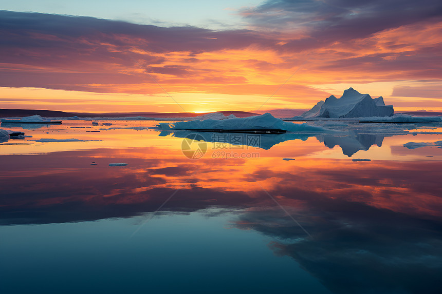 冰山与朝阳的美景图片