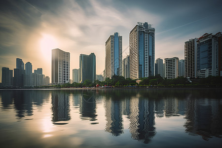 湖光丽影湖光城影背景