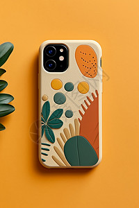 花与绿叶相间的手机壳设计背景图片