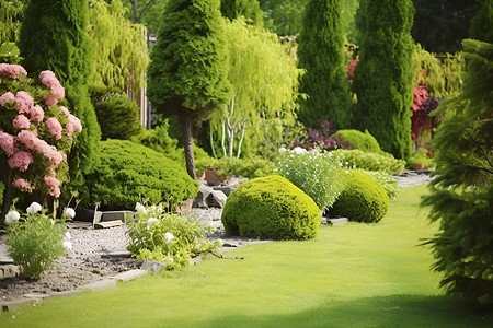 艺术公园美丽庭院中的绿色艺术背景